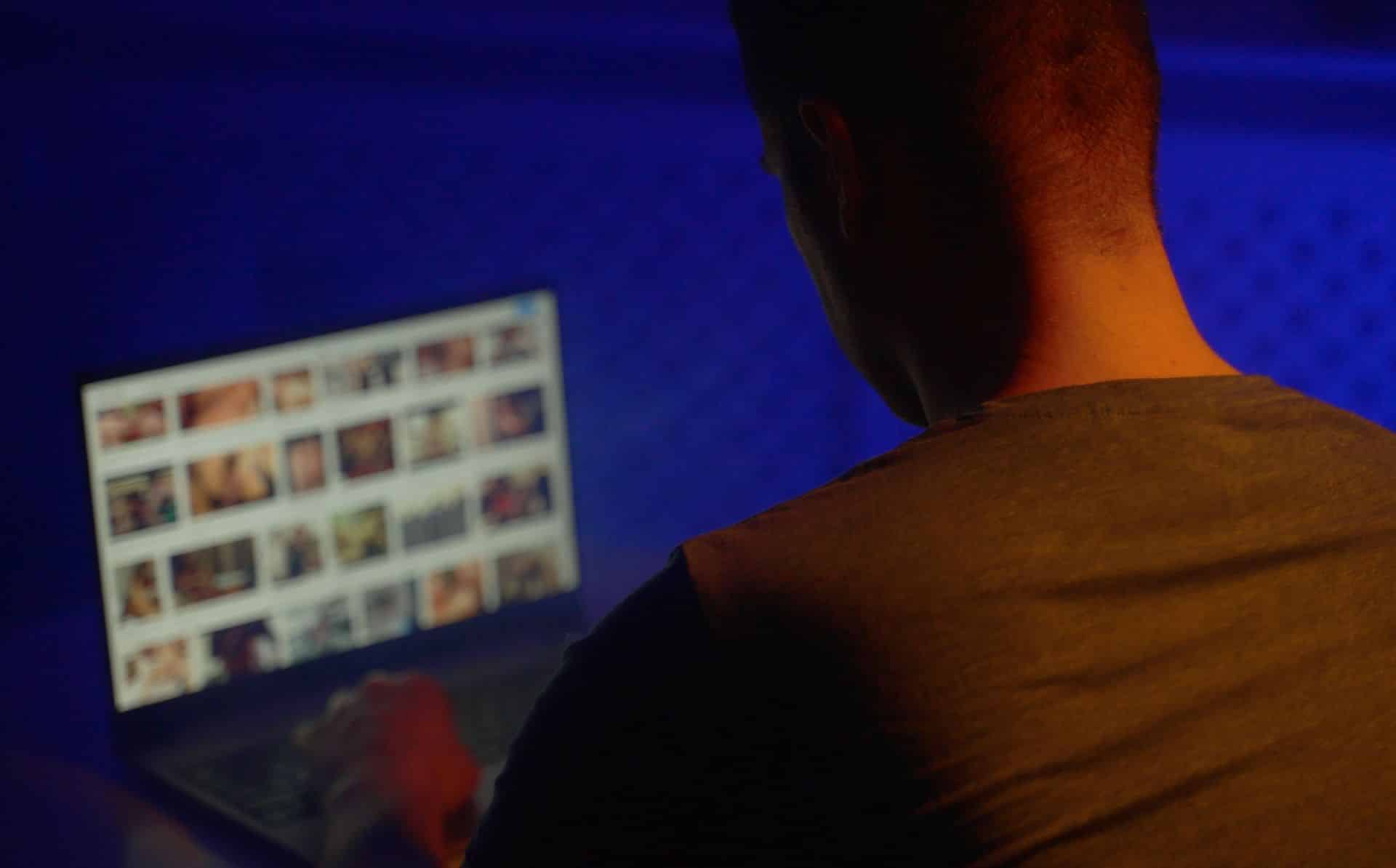 Escort Nürnberg: Mann betrachtet Bildergalerie am Laptop